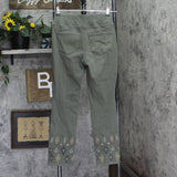 Belle By Kim Gravel Flexibelle Embroidered Straight Jeans Tea Leaf Green 0P