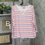 Hearts of Palm Tie Keyhole Nautical Anchor Stripe Blouse Top White Multi 1X
