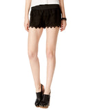 American Rag Laser-Cut Faux-Suede Ruffled Eyelet Cropped Shorts Classic Black S