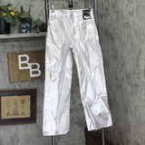 Art Class Girls High-Rise Baggy Metallic Wide Leg Denim Pant Silver Gray 12