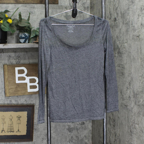 American Eagle Womens Favorite Tee Burnout Long Sleeve T-Shirt Gray M