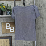 LC Lauren Conrad Womens Square Neck Short Sleeve Shirt Top Shiny Dark Blue M