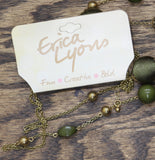 Erica Lyons Layered Threaded Bead Holiday Necklace Gold / Green 29" + 3"