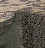 Free People Fringe Pullover Cropped Sweater Cotton Dolman Sleeve Green XS
