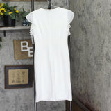 Shelby & Palmer Womens Chiffon Sleeve Knit Ruched Front Dress White 6