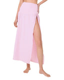 Kate Spade Long Cover-Up Skirt with Shirred Open Side Begonia Bloom Pink L
