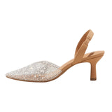 A New Day Womens Isabel Wide Width Embellished Slingback Kitten Heels Brown 8.5W