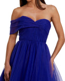 Mac Duggal Womens One Side Off the Shoulder Bustier Ball Gown Cobalt Blue 6