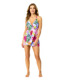 Anne Cole Swim Dress With Skirted Bottom One Piece Mod Tropical White Multi 14