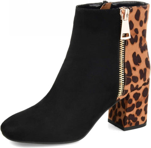 Journee Collection Sarah Bootie with Soft Square Toe Black Animal Print 8.5M
