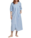 Miss Elaine Womens Petite 3/4-Sleeve Plaid Zip Robe Nightgown Turquoise Plaid PS