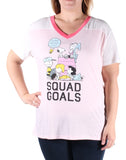 Peanuts Juniors Gang V-Neck Graphic Tee Coral / Ivory / Neon Coral Pink S