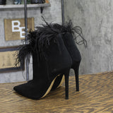 Michael Michael Kors Womens Whitby Feather Trim Pointed Toe Booties Black 5M