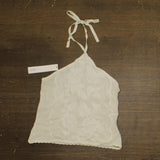 Aqua Knit Placed Crochet Halter Top GMS58704 Ivory Off White XS