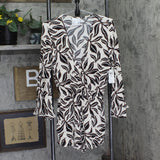 Bar III Resort Daze Printed Bell-Sleeve Romper Cover Up Ivory Black Multi XS