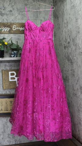 B Darlin Floral Glitter Sweetheart Sleeveless Gown Dress Fuschia Pink 7/8