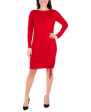 Ny Collection Women's Boat Neck Front Ruched Sweater Dress MSVD0433 Red XL
