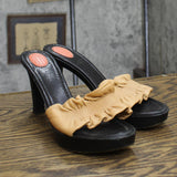 Banfi Zambrelli Womens Vintage Block Heels Slip On Leather Black / Brown 9M