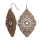 Madison Tyler Open Faux Leather Fishhook Earrings Rose Gold / Tan Brown 2.5"
