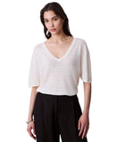 Calvin Klein Short Sleeve Linen-Blend V-Neck Top 44C301G Sweet Corn Off White L
