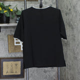 Cuddl Duds Womens Cottonwear Crochet Trim Tee A694385 Black M