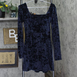 Aeropostale Womens Long Sleeve V-Neck Crushed Velvet Skater Dress Dark Blue M