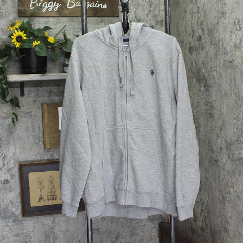 U.S. Polo Full Zip Fleece Hooded Sweatshirt Gray 2XL