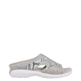 Easy Spirit Womens Traciee 2 Flat Sandal Lightweight Silver Snake Gray 6.5M