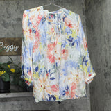 Vince Camuto Ruffle-Neck Long Sleeve Peasant Top Blouse 92225B027 White Multi 1X
