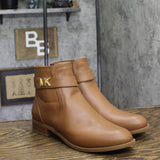Michael Michael Kors Flat Bootie Logo Hardware Faux Leather Luggage Brown 9.5M