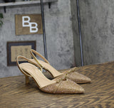 INC International Concepts Gelsey Slingback Kitten-Heel Pumps Gold Crystal 5M