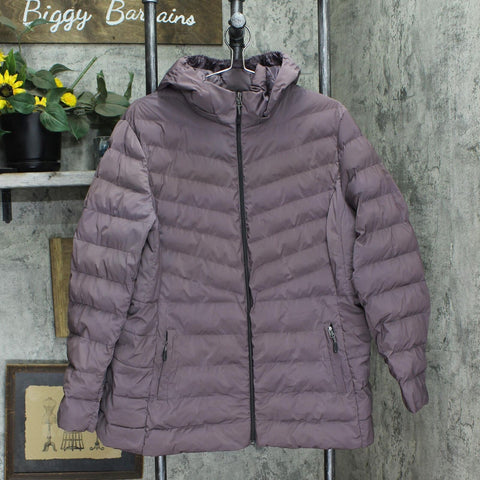 32 Degrees Womens Quilted Heat Puffer Hooded Jacket Coat Purple 2XL