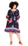 Avenue Womens Plus Size Everyday Crush Border Dress Daybreak Border Blue 18W