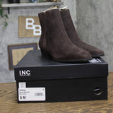 INC International Concepts Side Zip Low Heel Ankle Booties Truffle Brown 5M
