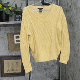 Preswick & Moore Womens Cable Knit Pullover V-Neck Sweater Yellow L
