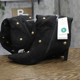 A New Day Studded Faux Suede Mid-Calf Boots with Cone Heel Jet Black / Gold 9M