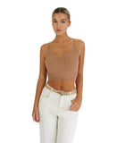 Belle & Bloom Womens Sleeveless All I Need Knit Crop Top Oat Brown L