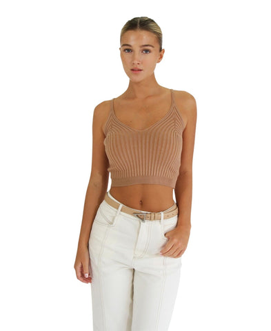 Belle & Bloom Womens Sleeveless All I Need Knit Crop Top Oat Brown L