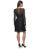 DKNY Womens Chiffon Pleated Tie Waist Illusion Mesh Dress DD4KI694 Black 12