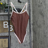 Cupshe Women's Brown Shell Stitch Scoop Neck One-Piece Swimsuit Brown M