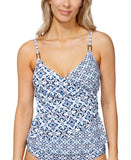 Island Escape Womens Paradise Underwire Tankini Swim Top Navy Blue Multi 16