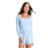 Auden Womens Variegated Ribbed Long Sleeve Pajama Top 94645637 Light Blue S