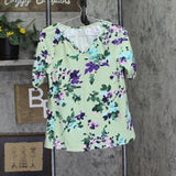 Denim & Co. Womens Printed Favorite Jersey Split Knit Shirt Fresh Sage Green 2XS