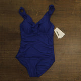 DKNY Plunge Underwire Tummy Control One-Piece Swimsuit Mediterranean Blue M