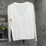 Aqua Cashmere V-Neck Sweater V11599 Ivory Off White M