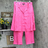 INC International Concepts Notch 2-Piece Collar Pajama Set Magenta Chain Pink L