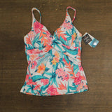 Swim Solutions Printed Shirred Tankini Swim Top Tropic Twist White Multi 10
