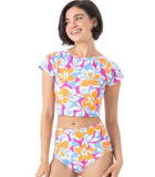 Roxy Womens Crop Top Short Sleeve Rashguard 434003086 Multicolor Blue Multi M