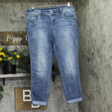 INC International Concepts Boyfriend Rolled 2-Button Denim Jeans Blue Wash 14W