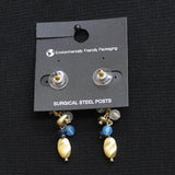 New York & Company Beaded Cluster Seaglass Steel Post Earrings Gold / Blue 2"